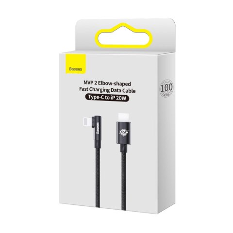 Kątowy kabel przewód Power Delivery z bocznym wtykiem USB-C Iphone Lightning 1m 20W czarny Kątowy kabel przewód Power Delivery z bocznym wtykiem USB-C Iphone Lightning 1m 20W czarny