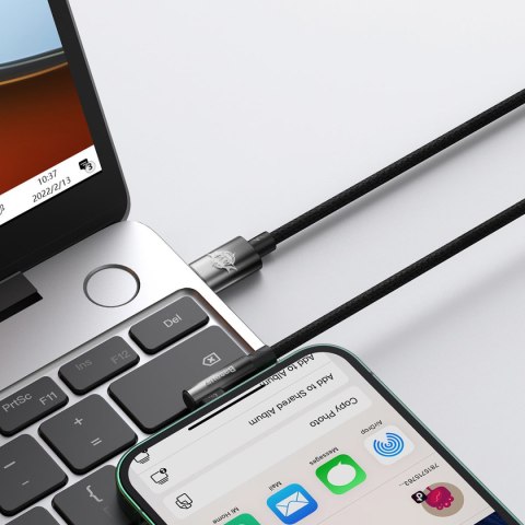 Kątowy kabel przewód Power Delivery z bocznym wtykiem USB-C Iphone Lightning 1m 20W czarny Kątowy kabel przewód Power Delivery z bocznym wtykiem USB-C Iphone Lightning 1m 20W czarny