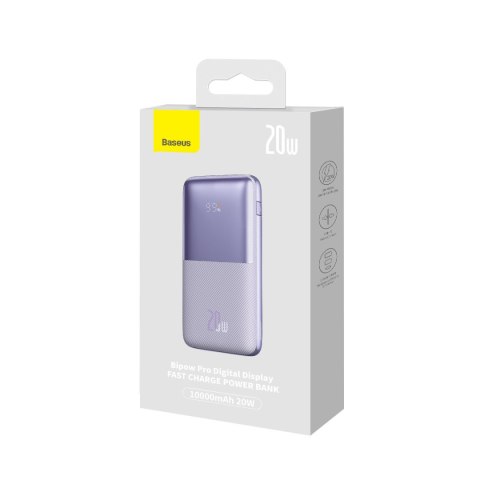 Powerbank Bipow Pro 10000mAh 20W z kablem USB USB-C 3A 0.3m fioletowy Powerbank Bipow Pro 10000mAh 20W z kablem USB USB-C 3A 0.3m fioletowy
