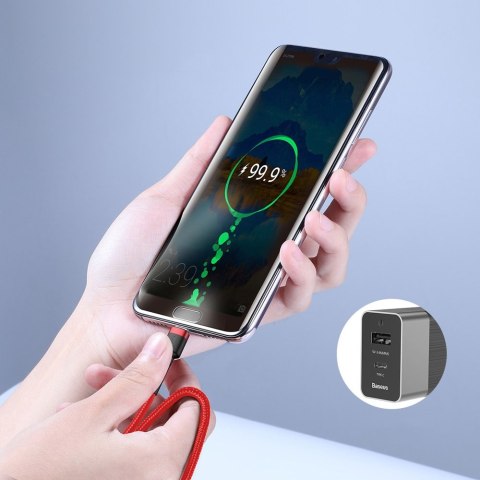 Wytrzymały kabel przewód w oplocie USB-C do USB-C QC3 1m - czerwony Wytrzymały kabel przewód w oplocie USB-C do USB-C QC3 1m - czerwony