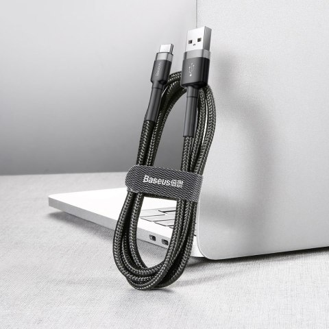Wytrzymały kabel przewód w oplocie USB do USB-C QC3 0.5m - czarno-szary Wytrzymały kabel przewód w oplocie USB do USB-C QC3 0.5m - czarno-szary