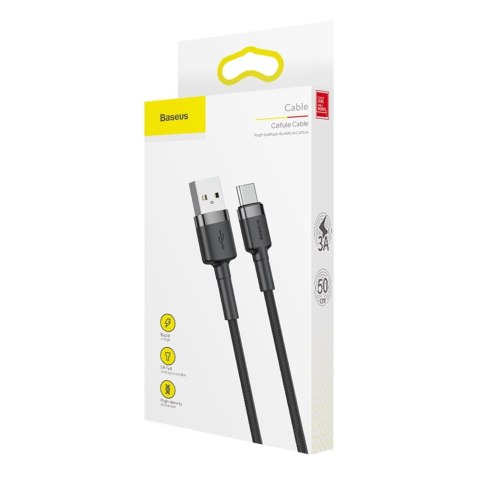 Wytrzymały kabel przewód w oplocie USB do USB-C QC3 0.5m - czarno-szary Wytrzymały kabel przewód w oplocie USB do USB-C QC3 0.5m - czarno-szary