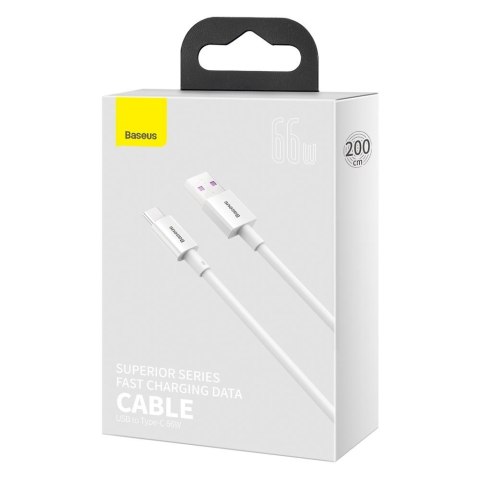 Kabel przewód Superior USB - USB-C 66W 6A 2m - biały Kabel przewód Superior USB - USB-C 66W 6A 2m - biały