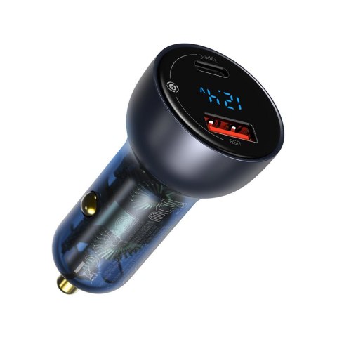 Ładowarka samochodowa USB + USB-C 65W Quick Charge ekran LCD szary Ładowarka samochodowa USB + USB-C 65W Quick Charge ekran LCD szary