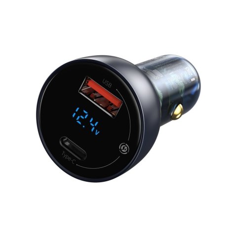 Ładowarka samochodowa USB + USB-C 65W Quick Charge ekran LCD szary Ładowarka samochodowa USB + USB-C 65W Quick Charge ekran LCD szary