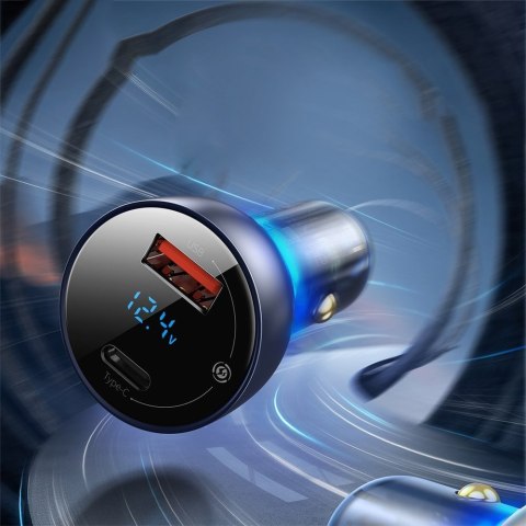 Ładowarka samochodowa USB + USB-C 65W Quick Charge ekran LCD szary Ładowarka samochodowa USB + USB-C 65W Quick Charge ekran LCD szary