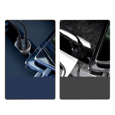 Ładowarka samochodowa USB + USB-C 65W Quick Charge ekran LCD szary Ładowarka samochodowa USB + USB-C 65W Quick Charge ekran LCD szary