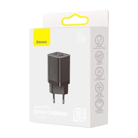 Szybka ładowarka sieciowa USB USB-C 30W PD QC Super Si Pro czarny Szybka ładowarka sieciowa USB USB-C 30W PD QC Super Si Pro czarny