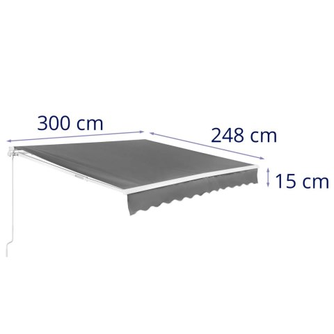 Markiza balkonowa tarasowa zwijana ręcznie 300 x 250 cm - szara Markiza balkonowa tarasowa zwijana ręcznie 300 x 250 cm - szara