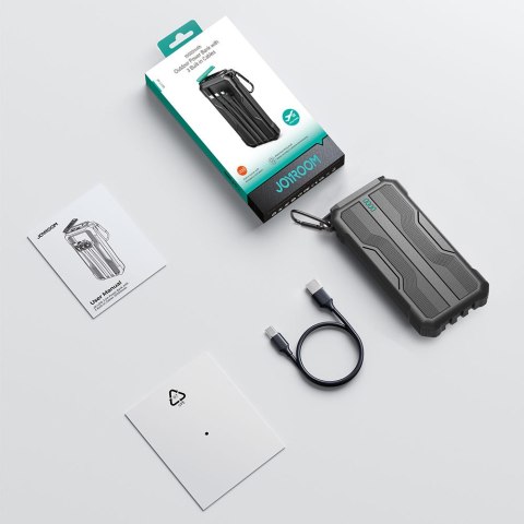 Pancerny powerbank 10000mAh outdoor z kablami USB-C microUSB Lightning i latarką - czarny Pancerny powerbank 10000mAh outdoor z kablami USB-C microUSB Lightning i latarką - czarny