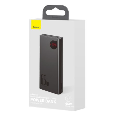 Powerbank 20000mAh Adaman Metal 65W z kablem USB-C 60W 50cm - czarny Powerbank 20000mAh Adaman Metal 65W z kablem USB-C 60W 50cm - czarny