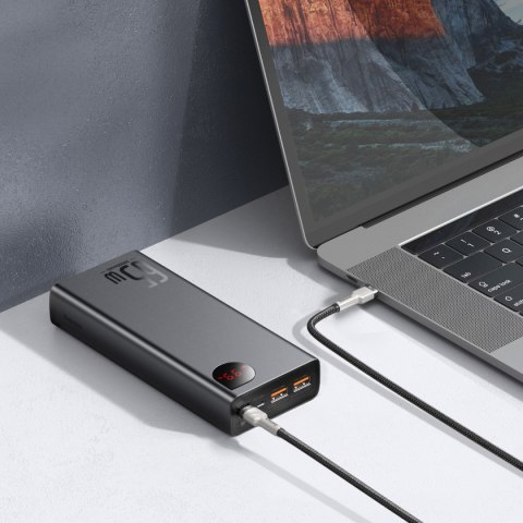 Powerbank 20000mAh Adaman Metal 65W z kablem USB-C 60W 50cm - czarny Powerbank 20000mAh Adaman Metal 65W z kablem USB-C 60W 50cm - czarny