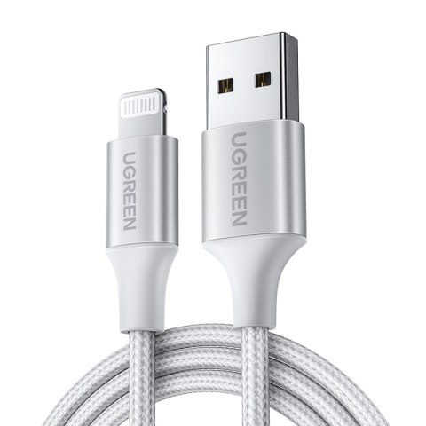 Kabel przewód w oplocie USB-A - iPhone Lightning MFi 1.5m - srebrny Kabel przewód w oplocie USB-A - iPhone Lightning MFi 1.5m - srebrny