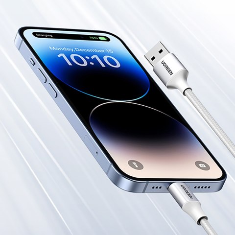 Kabel przewód w oplocie USB-A - iPhone Lightning MFi 1.5m - srebrny Kabel przewód w oplocie USB-A - iPhone Lightning MFi 1.5m - srebrny