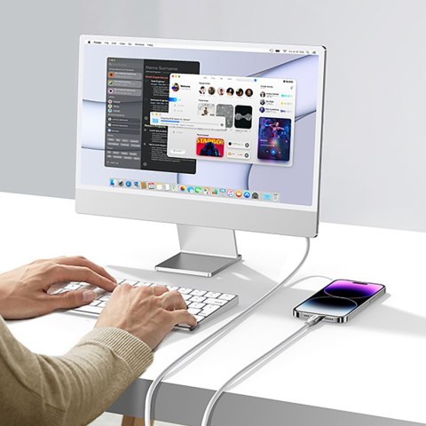 Kabel przewód w oplocie USB-A - iPhone Lightning MFi 1.5m - srebrny Kabel przewód w oplocie USB-A - iPhone Lightning MFi 1.5m - srebrny
