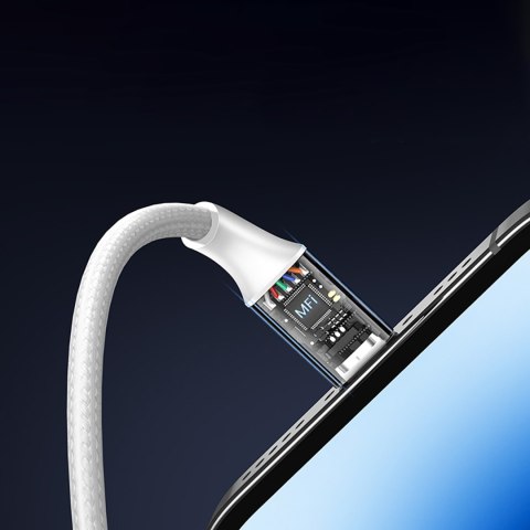 Kabel przewód w oplocie USB-A - iPhone Lightning MFi 1.5m - srebrny Kabel przewód w oplocie USB-A - iPhone Lightning MFi 1.5m - srebrny