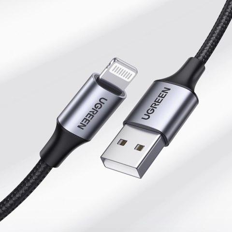 Kabel przewód w oplocie USB-A - iPhone Lightning MFi 2m - czarny Kabel przewód w oplocie USB-A - iPhone Lightning MFi 2m - czarny