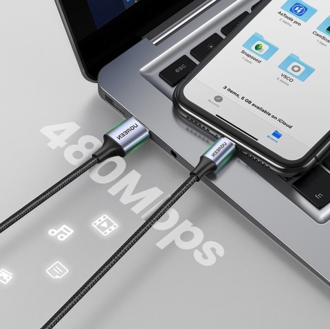Kabel przewód w oplocie USB-A - iPhone Lightning MFi 2m - czarny Kabel przewód w oplocie USB-A - iPhone Lightning MFi 2m - czarny