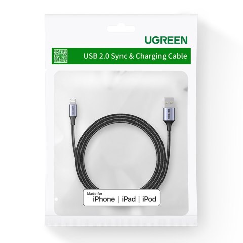 Kabel przewód w oplocie USB-A - iPhone Lightning MFi 2m - czarny Kabel przewód w oplocie USB-A - iPhone Lightning MFi 2m - czarny