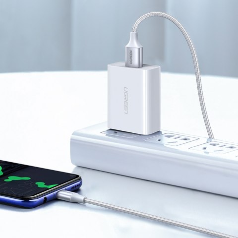 Kabel przewód w oplocie USB-A - USB-C QC 3.0 AFC i FCP 3A 2m - biały Kabel przewód w oplocie USB-A - USB-C QC 3.0 AFC i FCP 3A 2m - biały