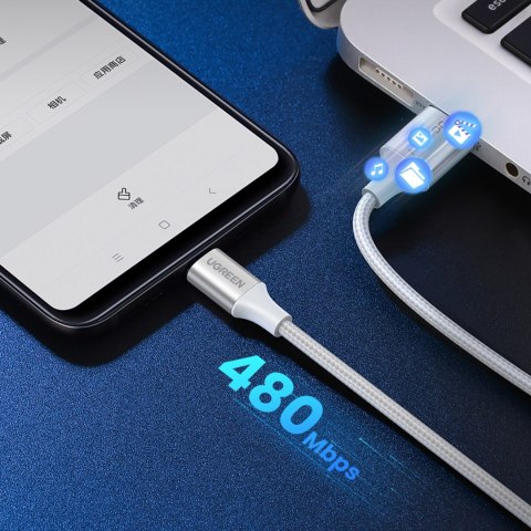 Kabel przewód w oplocie USB-A - USB-C QC 3.0 AFC i FCP 3A 2m - biały Kabel przewód w oplocie USB-A - USB-C QC 3.0 AFC i FCP 3A 2m - biały
