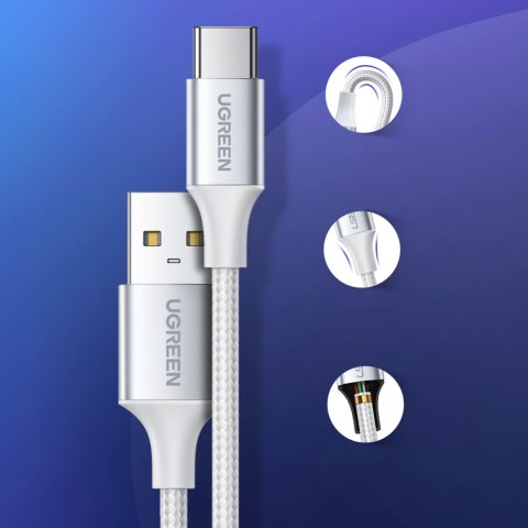 Kabel przewód w oplocie USB-A - USB-C QC 3.0 AFC i FCP 3A 2m - biały Kabel przewód w oplocie USB-A - USB-C QC 3.0 AFC i FCP 3A 2m - biały