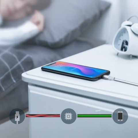 Kabel przewód w oplocie USB-A - USB-C QC 3.0 AFC i FCP 3A 2m - biały Kabel przewód w oplocie USB-A - USB-C QC 3.0 AFC i FCP 3A 2m - biały