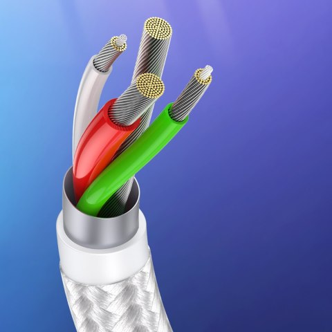 Kabel przewód w oplocie USB-A - USB-C QC 3.0 AFC i FCP 3A 2m - biały Kabel przewód w oplocie USB-A - USB-C QC 3.0 AFC i FCP 3A 2m - biały