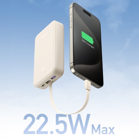 Powerbank 20000mAh 22.5W USB-C USB-A wbudowany kabel USB-C - biały Powerbank 20000mAh 22.5W USB-C USB-A wbudowany kabel USB-C - biały