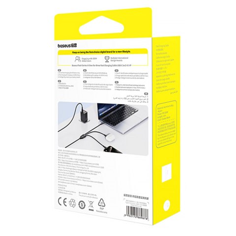 3w1 Kabel przewód Flash Series 3 100W USB-C - 2x USB-C iPhone Lightning 1.5m - czarny 3w1 Kabel przewód Flash Series 3 100W USB-C - 2x USB-C iPhone Lightning 1.5m - czarny