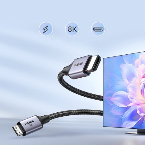 Kabel przewód mini HDMI - HDMI 2.1 8K 1m - szary Kabel przewód mini HDMI - HDMI 2.1 8K 1m - szary