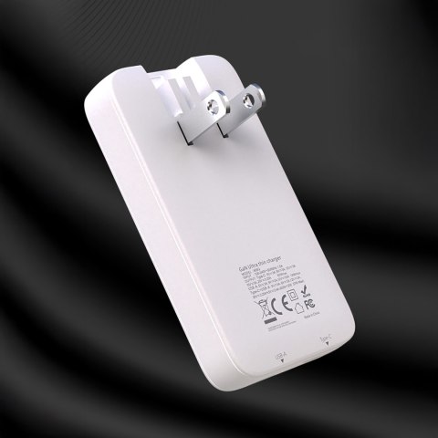 Ładowarka sieciowa podróżna ultracienka GaN 65W USB-A USB-C PD EU / US - biała Ładowarka sieciowa podróżna ultracienka GaN 65W USB-A USB-C PD EU / US - biała