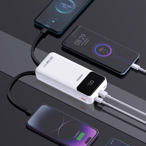 Powerbank 20000mAh z wbudowanymi kablami iPhone Lightning USB-C USB-A 22.5W PD - biały Powerbank 20000mAh z wbudowanymi kablami iPhone Lightning USB-C USB-A 22.5W PD - biały