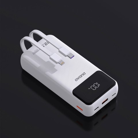 Powerbank 20000mAh z wbudowanymi kablami iPhone Lightning USB-C USB-A 22.5W PD - biały Powerbank 20000mAh z wbudowanymi kablami iPhone Lightning USB-C USB-A 22.5W PD - biały