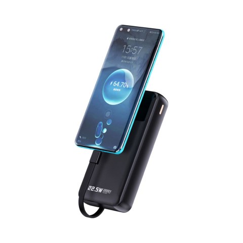 Powerbank 20000mAh z wbudowanymi kablami iPhone Lightning USB-C USB-A 22.5W PD - czarny Powerbank 20000mAh z wbudowanymi kablami iPhone Lightning USB-C USB-A 22.5W PD - czarny