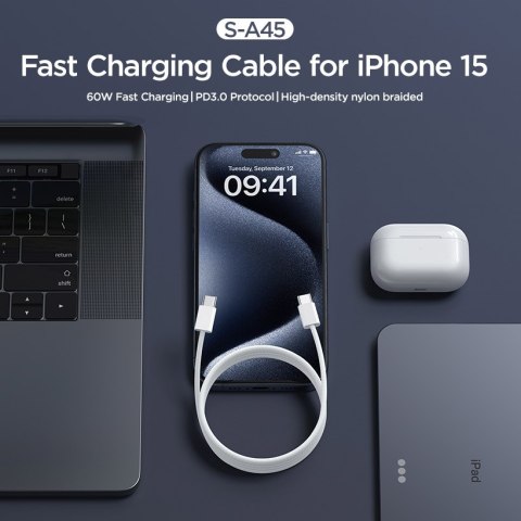 Kabel przewód Ben Series USB-C 60W 1 m - biały Kabel przewód Ben Series USB-C 60W 1 m - biały