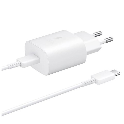 Ładowarka sieciowa Samsung USB-C 25W z kablem USB-C - biała Ładowarka sieciowa Samsung USB-C 25W z kablem USB-C - biała