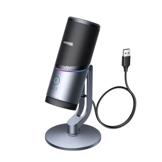Mikrofon stojący na biurko USB-A RGB LED - srebrny