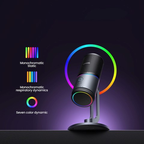 Mikrofon stojący na biurko USB-A RGB LED - srebrny Mikrofon stojący na biurko USB-A RGB LED - srebrny