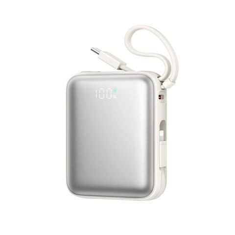 Powerbank 10000mAh 22.5W z wbudowanymi kablami USB-C Lightning - biały Powerbank 10000mAh 22.5W z wbudowanymi kablami USB-C Lightning - biały