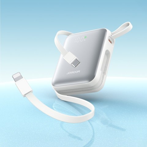 Powerbank 10000mAh 22.5W z wbudowanymi kablami USB-C Lightning - biały Powerbank 10000mAh 22.5W z wbudowanymi kablami USB-C Lightning - biały