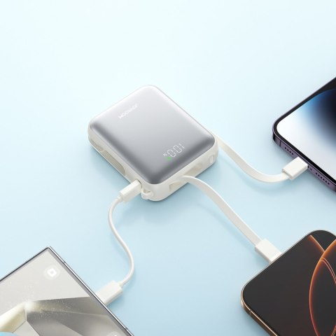 Powerbank 10000mAh 22.5W z wbudowanymi kablami USB-C Lightning - biały Powerbank 10000mAh 22.5W z wbudowanymi kablami USB-C Lightning - biały