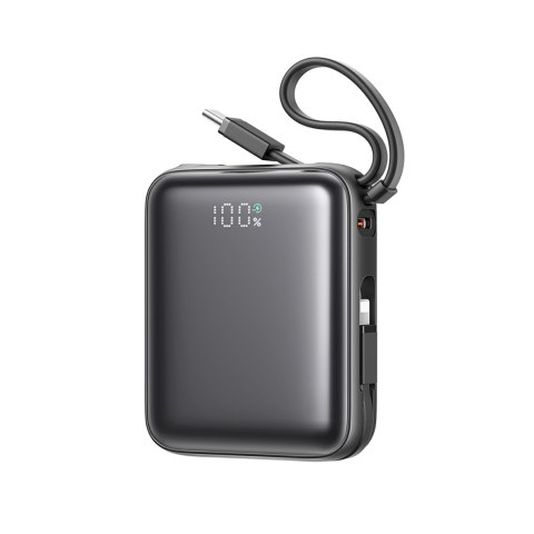 Powerbank 10000mAh 22.5W z wbudowanymi kablami USB-C Lightning - czarny Powerbank 10000mAh 22.5W z wbudowanymi kablami USB-C Lightning - czarny