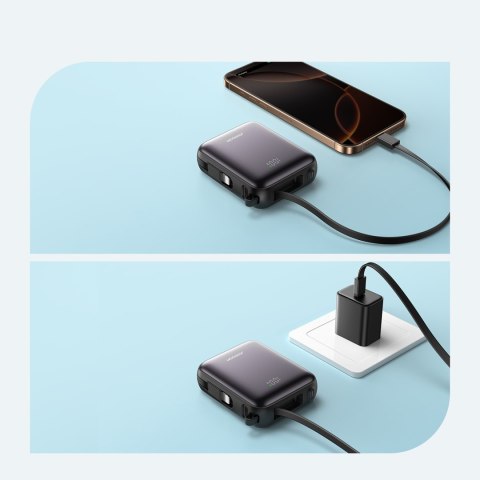Powerbank 10000mAh 22.5W z wbudowanymi kablami USB-C Lightning - czarny Powerbank 10000mAh 22.5W z wbudowanymi kablami USB-C Lightning - czarny