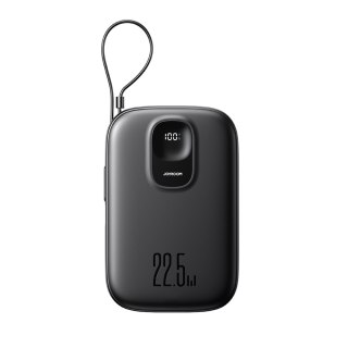Powerbank 10000mAh z wbudowanym kablem 22.5 iPhone Lightning USB-C 0.25 cm - czarny