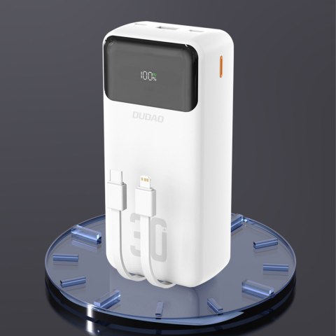 Powerbank 30000mAh z wbudowanymi kablami PD 22.5W - biały Powerbank 30000mAh z wbudowanymi kablami PD 22.5W - biały