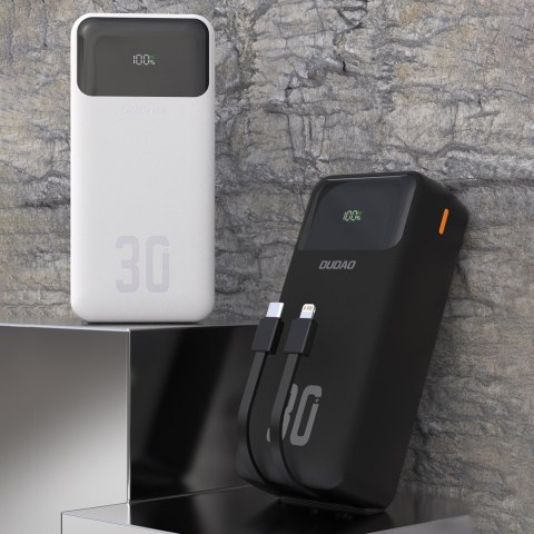 Powerbank 30000mAh z wbudowanymi kablami PD 22.5W - biały Powerbank 30000mAh z wbudowanymi kablami PD 22.5W - biały