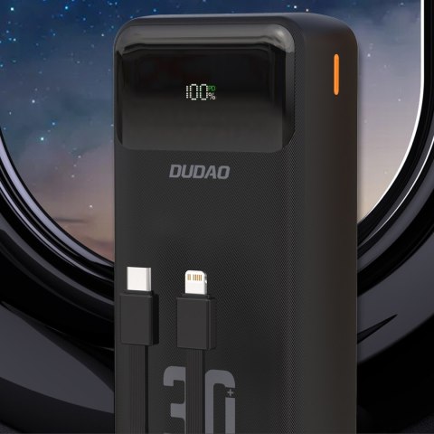Powerbank 30000mAh z wbudowanymi kablami PD 22.5W - czarny Powerbank 30000mAh z wbudowanymi kablami PD 22.5W - czarny