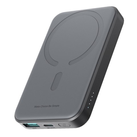 Powerbank indukcyjny 5000mAh USB-A USB-C 20W z kablem USB-C - czarny Powerbank indukcyjny 5000mAh USB-A USB-C 20W z kablem USB-C - czarny