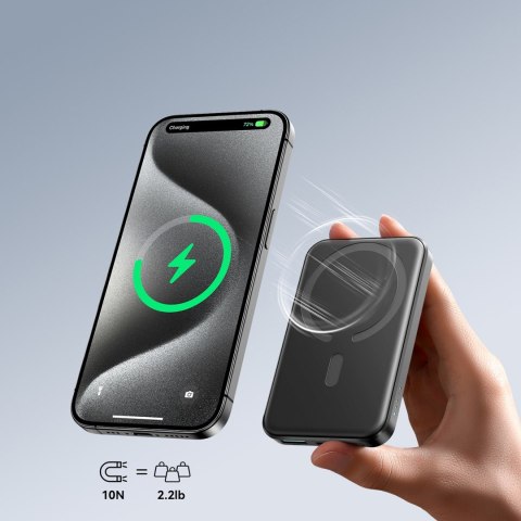 Powerbank indukcyjny 5000mAh USB-A USB-C 20W z kablem USB-C - czarny Powerbank indukcyjny 5000mAh USB-A USB-C 20W z kablem USB-C - czarny